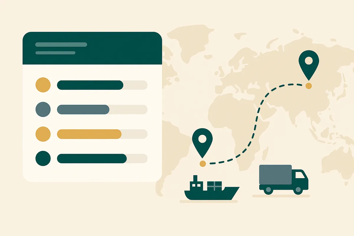 Workflow diagram showing how to track landed cost from purchase order through customs clearance to final goods receipt