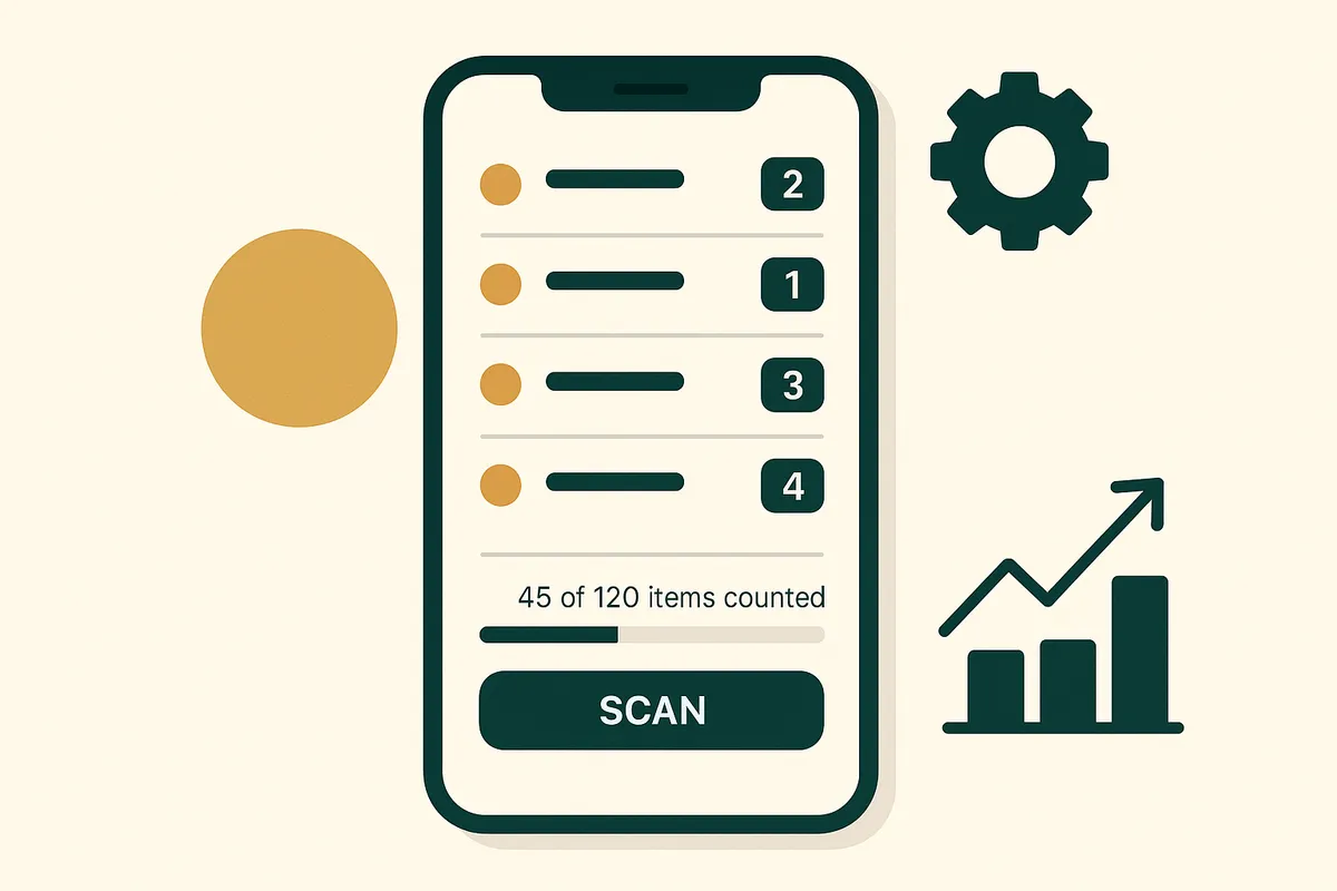 Side-by-side comparison of phone camera barcode scanning versus dedicated hardware scanner showing speed and accuracy differences