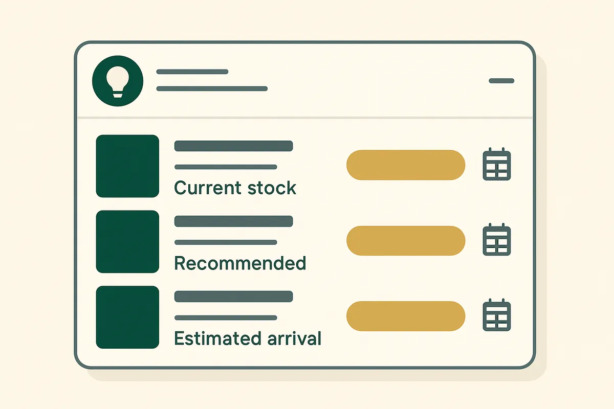 Canopy reorder alert dashboard showing products approaching stockout with estimated revenue at risk