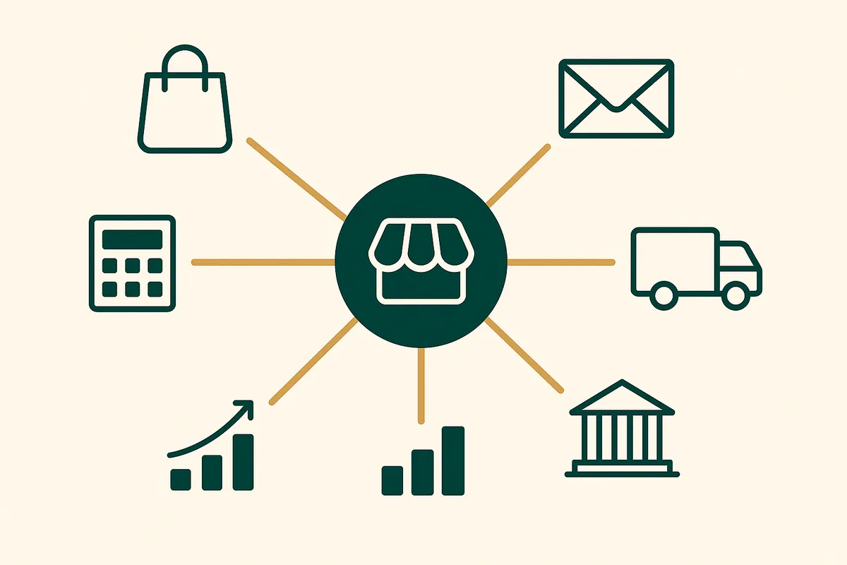 Canopy integrations showing connections to Shopify, Xero, QuickBooks, Meta Ads and more