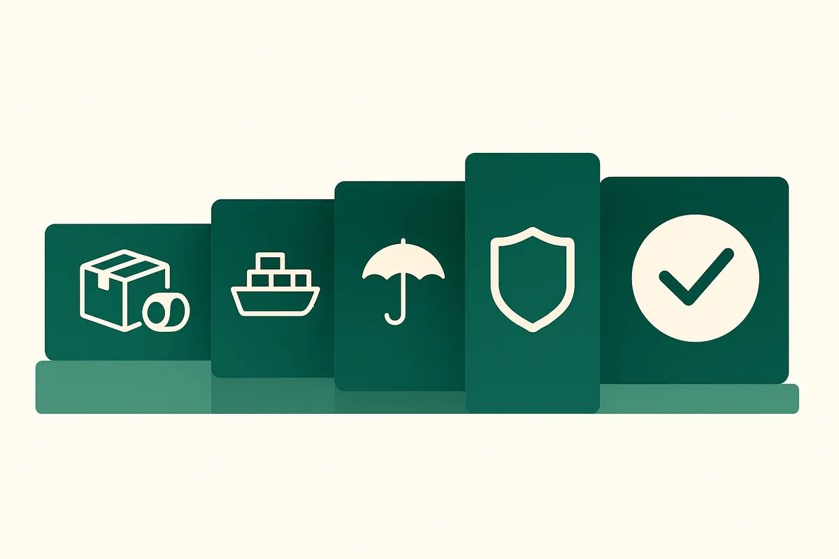Diagram showing all components of landed cost including unit price, packaging, freight, customs duty, VAT, and FX costs