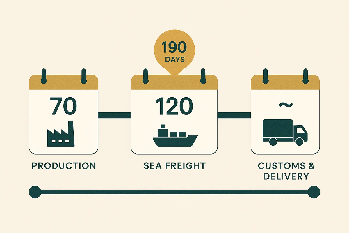 Fashion production calendar showing order placement timing for SS and AW collections