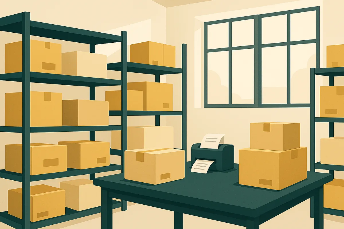 Diagram showing the three growth stages of ecommerce warehousing from spare room to hybrid setup to dedicated warehouse